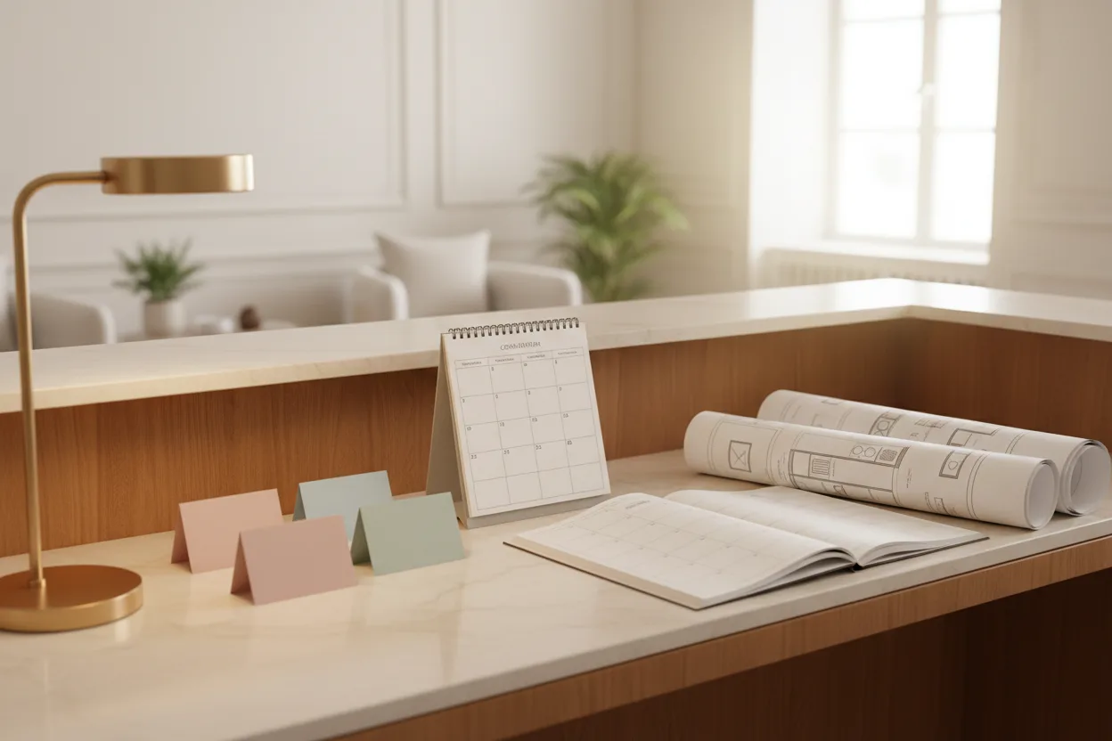 Channel role cards for SEO, Search Ads, and Meta beside a remodel consultation calendar