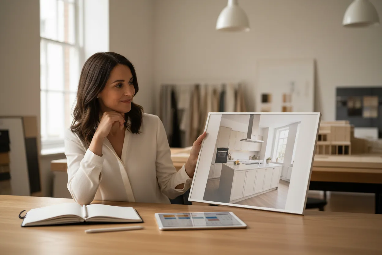 Cabinet ad creative asking for a booked design visit on a showroom appointment calendar