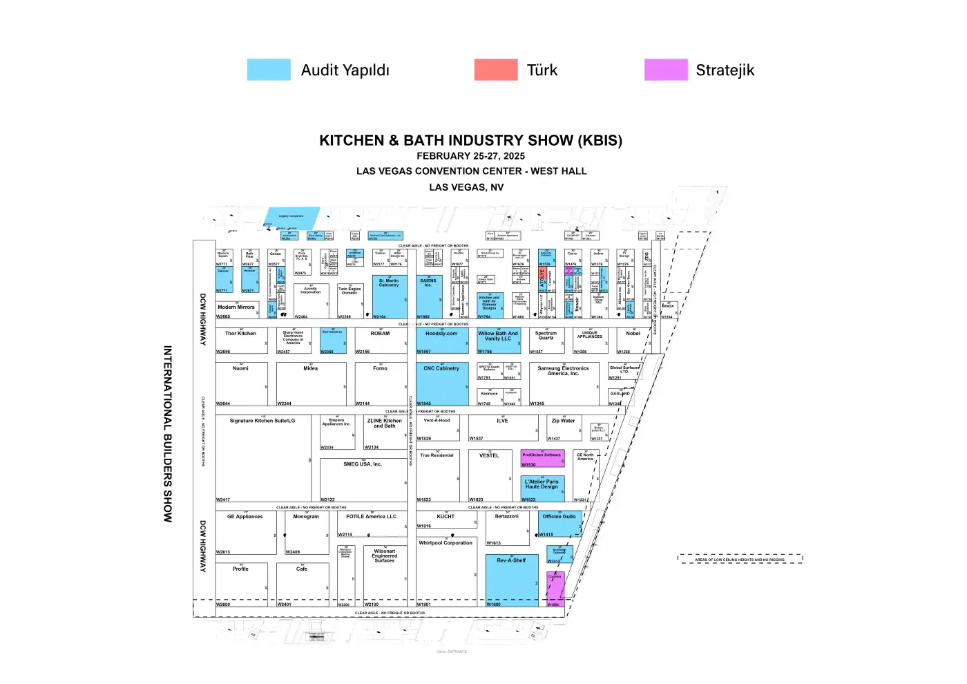KBIS 2025 West Hall colored floor plan — booth map from the Las Vegas Convention Center