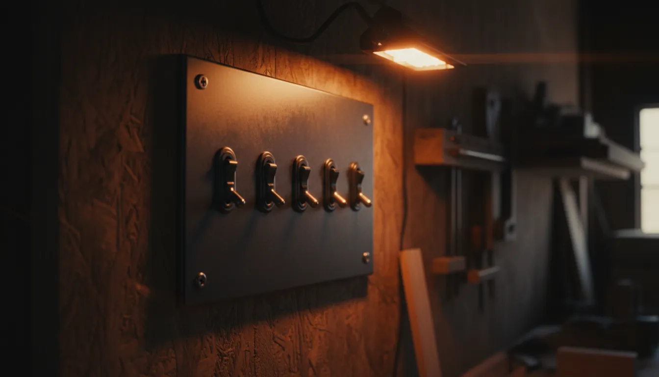 Four toggle switches on a dark machined panel