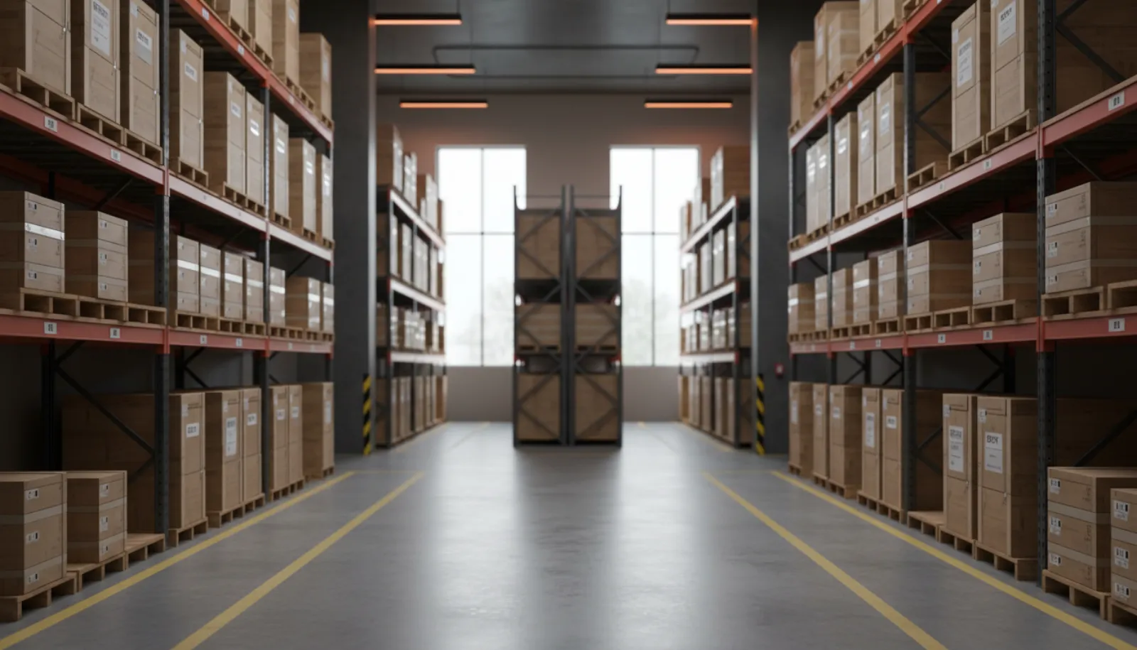 Cabinet distribution warehouse with pallet racking and flat-pack inventory