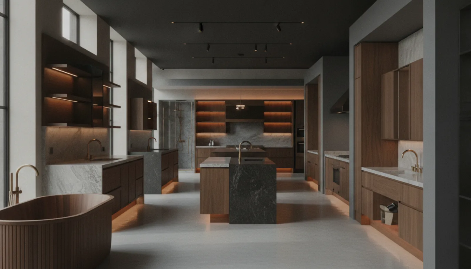 Cabinet and kitchen franchise showroom with consistent branded displays