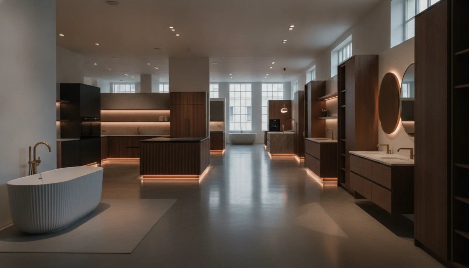 Cabinet showroom with multiple display areas serving homeowners across locations